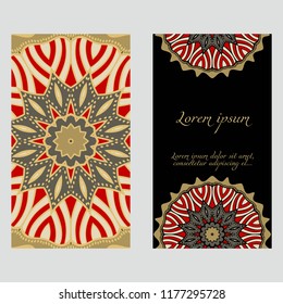 Set of Template greeting card, invitation with space for text. Mandala design. Vector illustration.