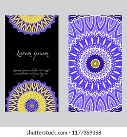 Set of Template greeting card, invitation with space for text. Mandala design. Vector illustration.