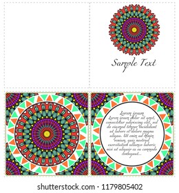 Set of Template greeting card, invitation with space for text. Mandala design. Vector illustration