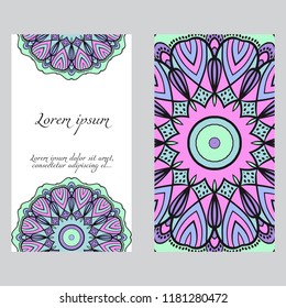 Set of Template greeting card, invitation with space for text. Mandala design. Vector illustration.