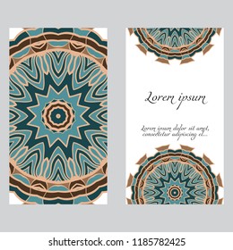 Set of Template greeting card, invitation with space for text. Mandala design. Vector illustration.