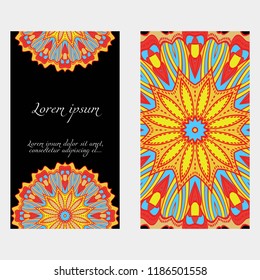 Set of Template greeting card, invitation with space for text. Mandala design. Vector illustration.
