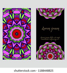 Set of Template greeting card, invitation with space for text. Mandala design. Vector illustration.