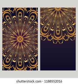 Set of Template greeting card, invitation with space for text. Mandala design. Vector illustration