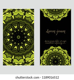 Set of Template greeting card, invitation with space for text. Mandala design. Vector illustration.