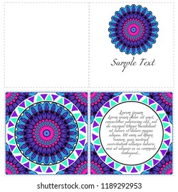 Set of Template greeting card, invitation with space for text. Mandala design. Vector illustration