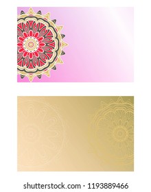 Set of Template greeting card, invitation with space for text. Mandala design. Vector illustration.