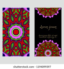 Set of Template greeting card, invitation with space for text. Mandala design. Vector illustration.