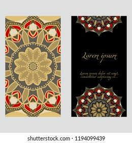 Set of Template greeting card, invitation with space for text. Mandala design. Vector illustration.
