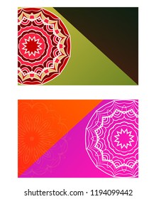 Set of Template greeting card, invitation with space for text. Mandala design. Vector illustration.