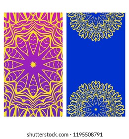 Set of Template greeting card, invitation with space for text. Mandala design. Vector illustration.