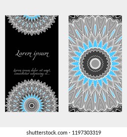 Set of Template greeting card, invitation with space for text. Mandala design. Vector illustration.