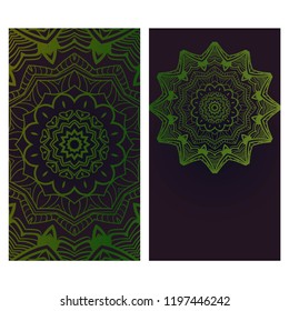 Set of Template greeting card, invitation with space for text. Mandala design. Vector illustration.