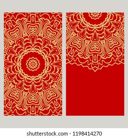 Set of Template greeting card, invitation with space for text. Mandala design. Vector illustration