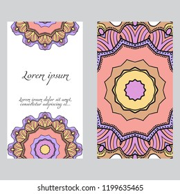 Set of Template greeting card, invitation with space for text. Mandala design. Vector illustration.