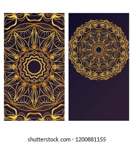 Set of Template greeting card, invitation with space for text. Mandala design. Vector illustration.