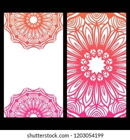 Set of Template greeting card, invitation with space for text. Mandala design. Vector illustration.