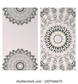 Set of Template greeting card, invitation with space for text. Mandala design. Vector illustration.