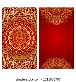 Set of Template greeting card, invitation with space for text. Mandala design. Vector illustration.