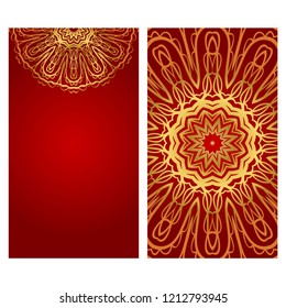 Set of Template greeting card, invitation with space for text. Mandala design. Vector illustration