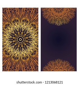 Set of Template greeting card, invitation with space for text. Mandala design. Vector illustration.