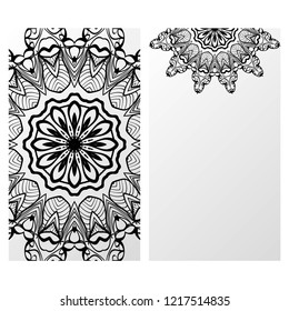 Set of Template greeting card, invitation with space for text. Mandala design. Vector illustration.