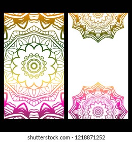 Set of Template greeting card, invitation with space for text. Mandala design. Vector illustration.