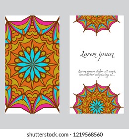 Set of Template greeting card, invitation with space for text. Mandala design. Vector illustration.