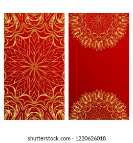 Set of Template greeting card, invitation with space for text. Mandala design. Vector illustration.