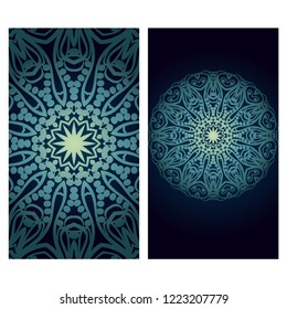 Set of Template greeting card, invitation with space for text. Mandala design. Vector illustration