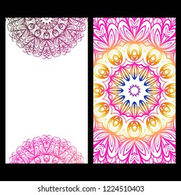 Set of Template greeting card, invitation with space for text. Mandala design. Vector illustration.