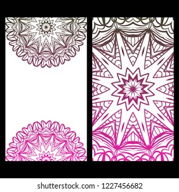 Set of Template greeting card, invitation with space for text. Mandala design. Vector illustration.