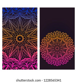 Set of Template greeting card, invitation with space for text. Mandala design. Vector illustration.