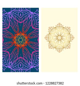 Set of Template greeting card, invitation with space for text. Mandala design. Vector illustration.