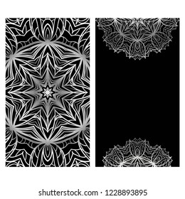 Set of Template greeting card, invitation with space for text. Mandala design. Vector illustration.