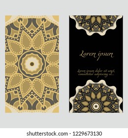 Set of Template greeting card, invitation with space for text. Mandala design. Vector illustration.