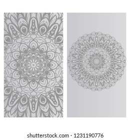 Set of Template greeting card, invitation with space for text. Mandala design. Vector illustration.