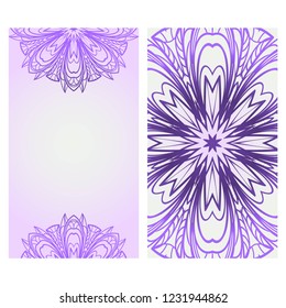 Set of Template greeting card, invitation with space for text. Mandala design. Vector illustration.