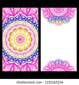Set of Template greeting card, invitation with space for text. Mandala design. Vector illustration.
