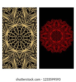 Set of Template greeting card, invitation with space for text. Mandala design. Vector illustration.