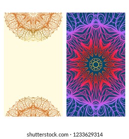 Set of Template greeting card, invitation with space for text. Mandala design. Vector illustration.