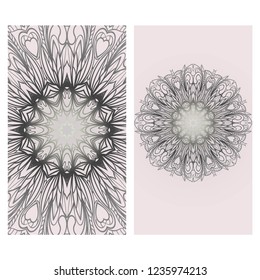 Set of Template greeting card, invitation with space for text. Mandala design. Vector illustration.