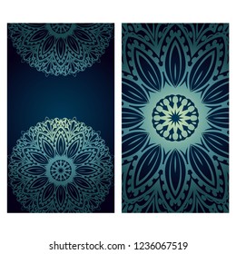 Set of Template greeting card, invitation with space for text. Mandala design. Vector illustration