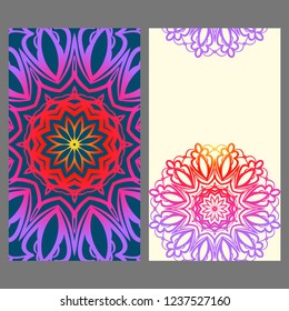 Set of Template greeting card, invitation with space for text. Mandala design. Vector illustration
