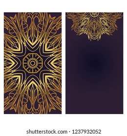 Set of Template greeting card, invitation with space for text. Mandala design. Vector illustration.