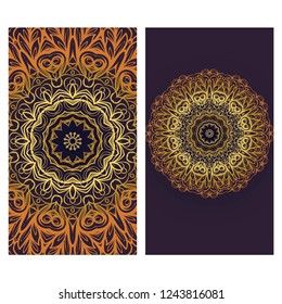 Set of Template greeting card, invitation with space for text. Mandala design. Vector illustration.