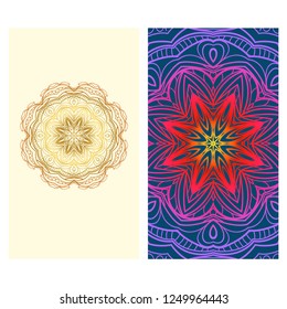 Set of Template greeting card, invitation with space for text. Mandala design. Vector illustration.