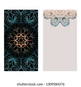 Set Of Template Greeting Card, Invitation With Space For Text. Mandala Design. Vector Illustration. Fantasy color.