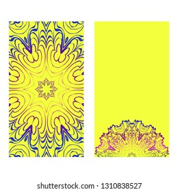 Set Of Template Greeting Card, Invitation With Space For Text. Mandala Design. Vector Illustration. Rainbow color.