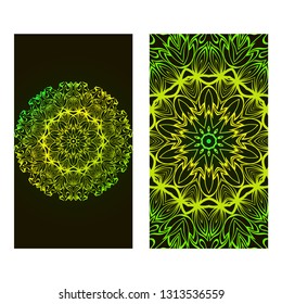 Set Of Template Greeting Card, Invitation With Space For Text. Mandala Design. Vector Illustration. Black green color.